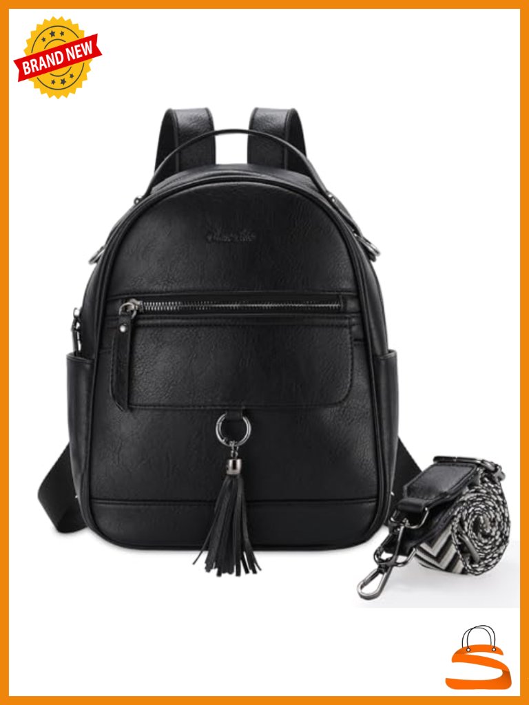 Vegan Leather Mini Backpack For Women With Detachable Tassels And Adjustable
